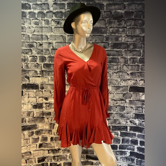 Rust Burnt Orange Long Sleeve Mini Dress - Picture 5 of 7